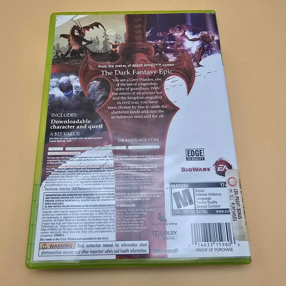 Dragon Age Origins Xbox 360 BioWare RPG Fantasy Game Complete with Manual